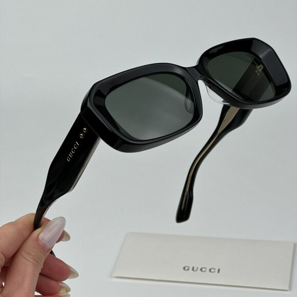 Gucci GG1531SK 001 BRAND NEW Sunglasses Black Grey Unisex Rectangle - Picture 2 of 14